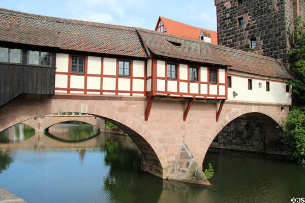 Henker brücke (Hangman's bridge) across Pegnitz River. Nuremberg, Germany.