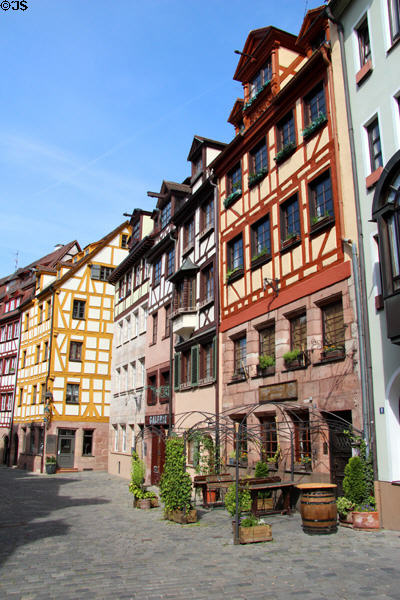 Half-timbered streetscape of Weißgerbergasse. Nuremberg, Germany.