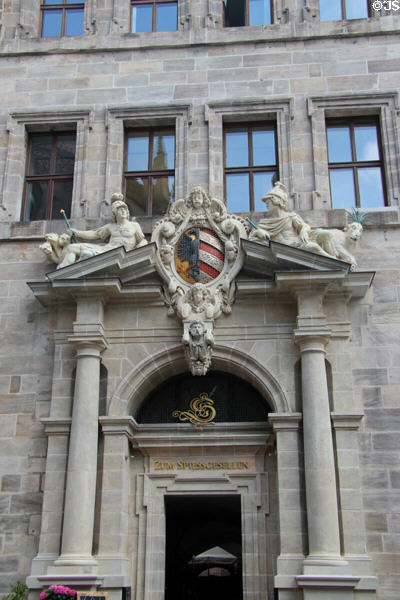 Right portal of Nürnberg Old Town Hall. Nuremberg, Germany.