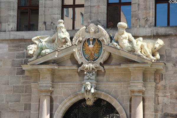 Left portal of Nürnberg Old Town Hall. Nuremberg, Germany.