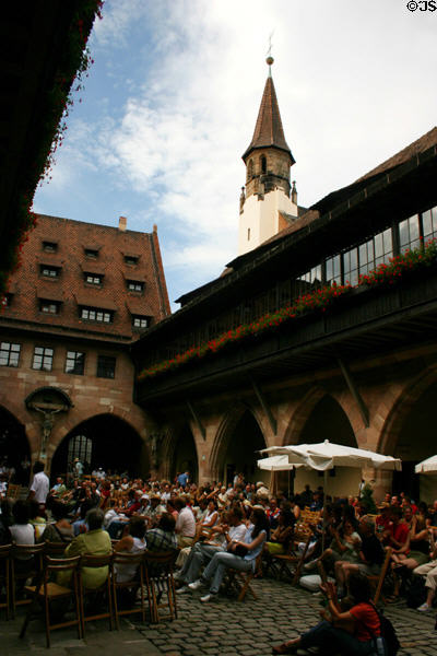 Heritage building beside Kreuzigungshof used for open-air events. Nuremberg, Germany.