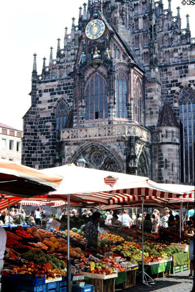 Farmer's Market on City Hall & Frauen Kirche square. Nuremberg, Germany.
