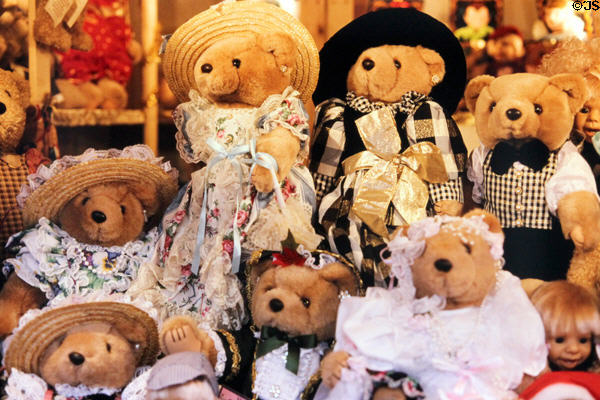 Stuffed teddy bears at Christmas Market on City Hall square. Nuremberg, Germany.
