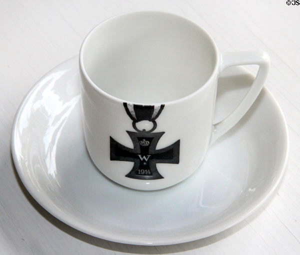Porcelain demitasse cup with image of WWI Iron Cross (1914) by Karl Rosenthal of Selb in private collection. Germany.