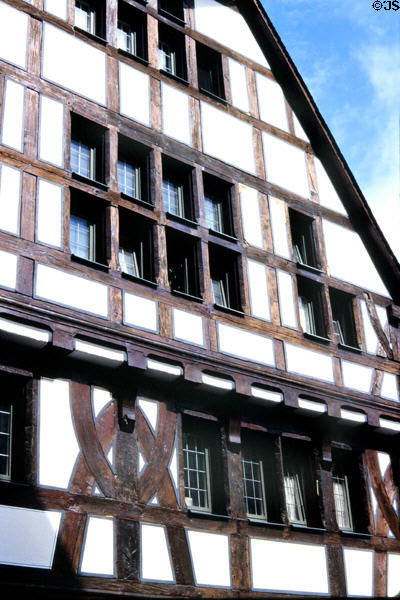 Detail of facade of traditional half-timbered building. Marburg, Germany.