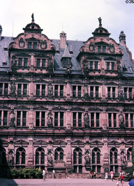 Friedrich Wing of Heidelberg Castle with statues of ancestors of Friedrich IV. Heidelberg, Germany.