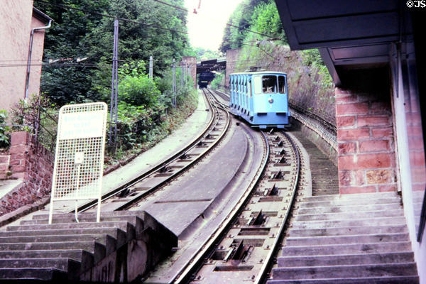 Heidelberger Bergbahn funicular railway which takes passengers to Heidelberg Castle & viewpoint at top of Königstuhl Hill. Heidelberg, Germany.