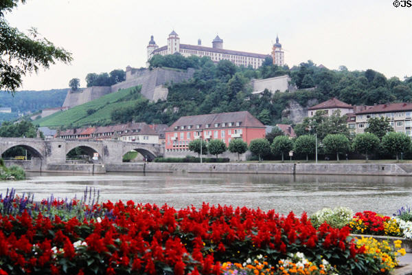 Fortress Marienberg (mostly 16th-18thC) on left bank of Main River, a fort since ancient times & residence of the local Prince-Bishops for nearly five centuries, now houses two museums. Würzburg, Germany.