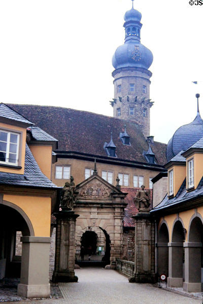 Weikersheim Palace (c1580-1680 reconstruction of medieval castle) entrance from town square. Weikersheim, Germany.