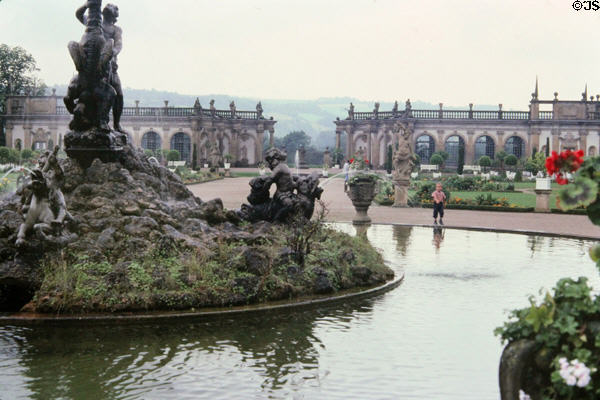 Fountain & Orangerie at Weikersheim Palace. Weikersheim, Germany.