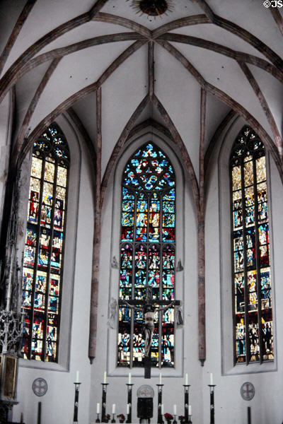 Stained glass windows in chancel of Minster of our Lady parish church (15C). Donauwörth, Germany.