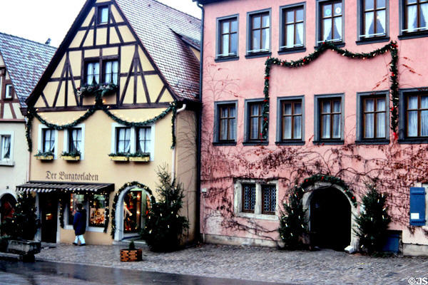 Steep roofed buildings as seen from town walls. Rothenburg ob der Tauber, Germany.