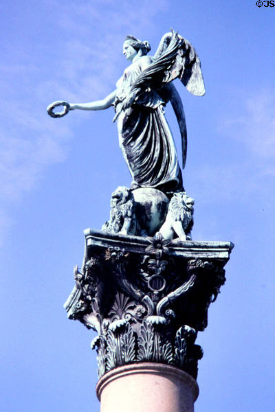 Figure on top of Koenig Wilhelm column (30 Oct 1841) on Schlossplatz. Stuttgart, Germany.