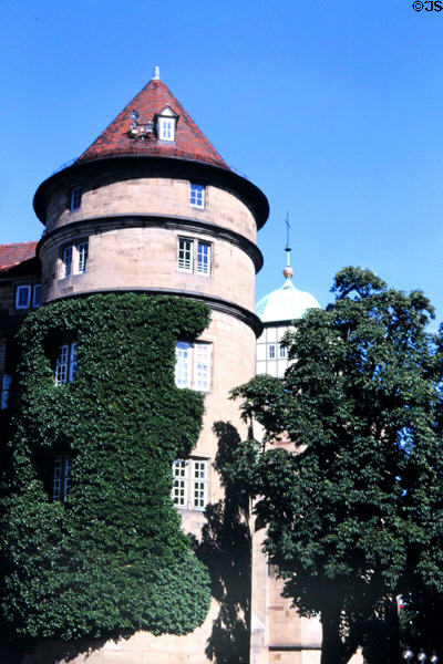One of the round towers flanking Altes Schloss (Old Castle) (16thC). Stuttgart, Germany.