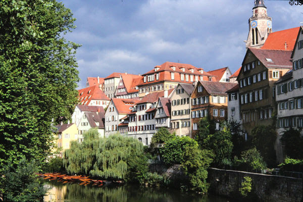 Ancient buildings along Neckar River. Tübingen, Germany.