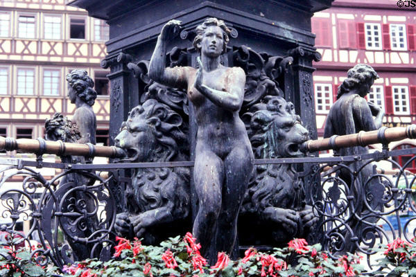 Detail of Neptune's Fountain on market square. Tübingen, Germany.