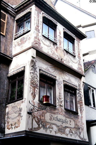 Painted building (1584) on Neckargasse 2, a major shopping street. Tübingen, Germany.