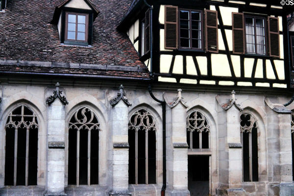 Half-timbered Gothic gallery of Bebenhausen Abbey. Germany.