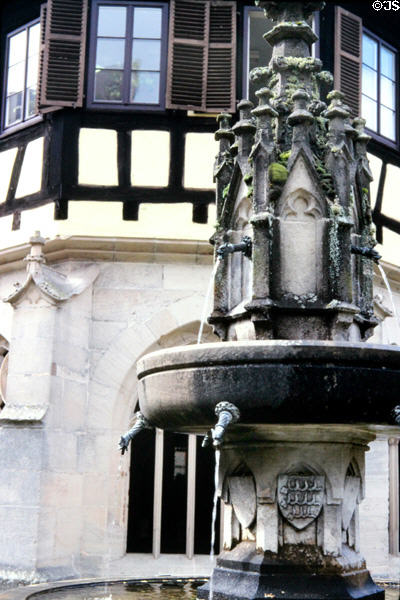 Carved stone Gothic fountain at Bebenhausen Abbey. Germany.