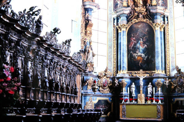 St Magnus Abbey Church choir stalls (1717) by Georg Anton Machein & high altar. Bad Schussenried, Germany.