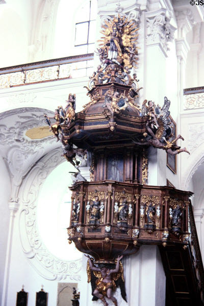 Baroque pulpit at Sts. Peter & Paul cloister church. Obermarchtal, Germany.