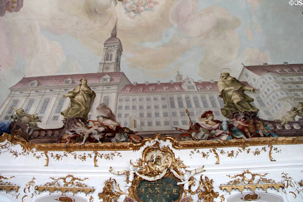 Ceiling painting exterior of buildings of Academy for teacher training in Goldener Saal. Dillingen, Germany.