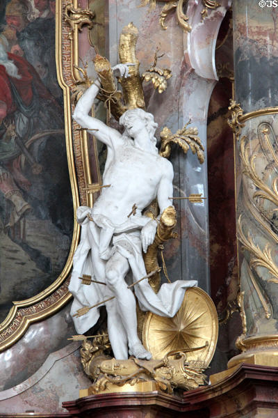 Sculpture of St Sebastian at Ottobeuren Abbey. Ottobeuren, Germany.