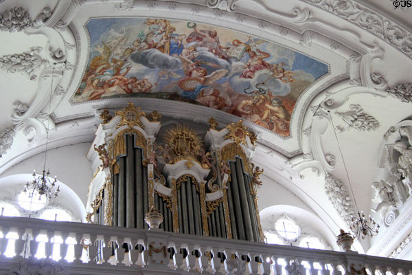 Organ (1682-86) built by Christoph Egedacher & painting (1685) depicting Judgment Day n St Benedict church at Benediktbeuern Abbey. Germany.