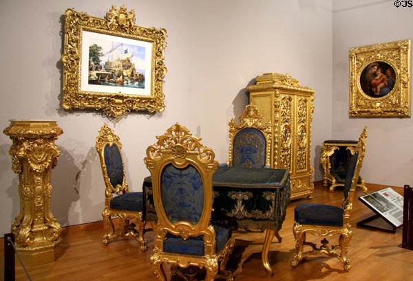 Baroque furniture at King Ludwig II Museum at Herrenchiemsee New Palace. Chiemsee, Germany.