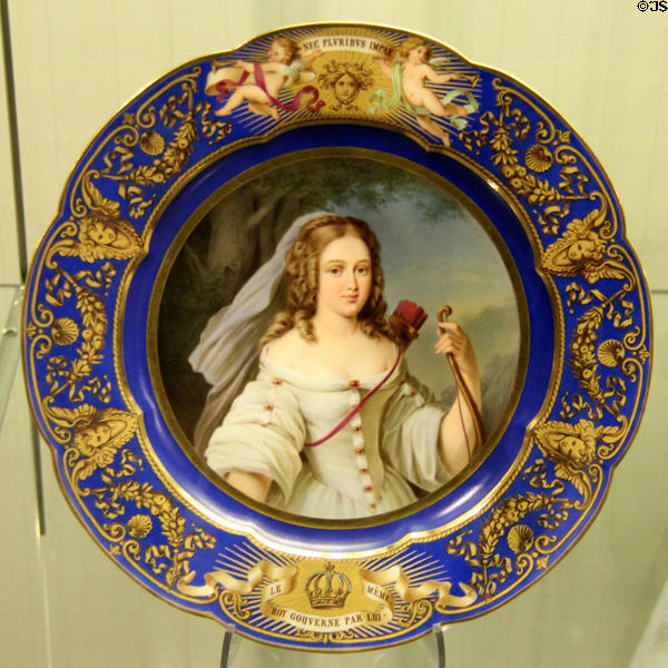 Plate (c1875) with portrait of Louise-Francoise de La Baume, Le Blanc Duchesse de La Vallière, manufactured by Sèvres & München, belonging to Ludwig II at King Ludwig II Museum. Chiemsee, Germany.