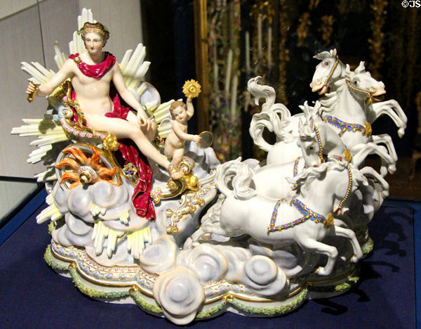 Phoebus Apollo after model (1773) by Johann Joachim Kaendler, porcelain figurine manufactured by Meissen (c1870) at King Ludwig II Museum. Chiemsee, Germany.