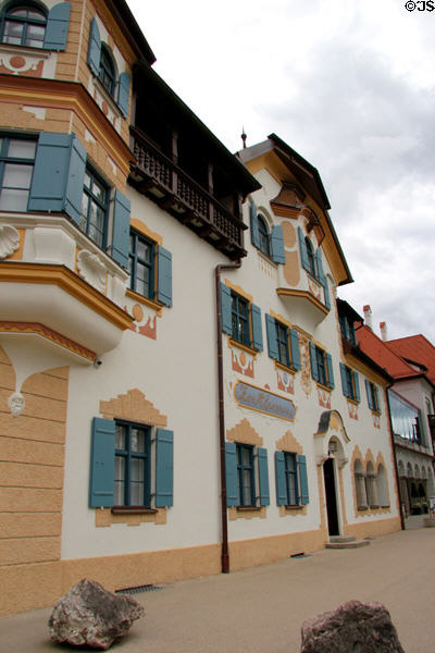 Balcony & decorative elements on facade of Bavarian Kings Museum. Füssen, Germany.
