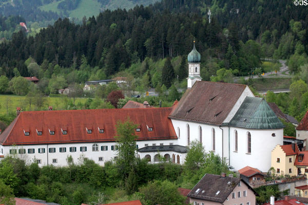 Franciscan Monastery Church (Franziskanerklosterkirche) seen from St Mang Monastery. Füssen, Germany.