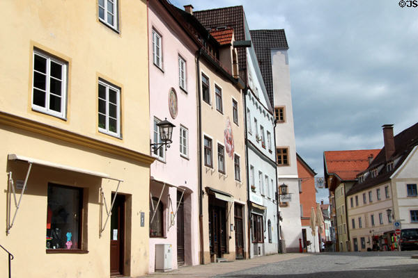 Street lined with buildings of typical Bavarian design. Füssen, Germany.
