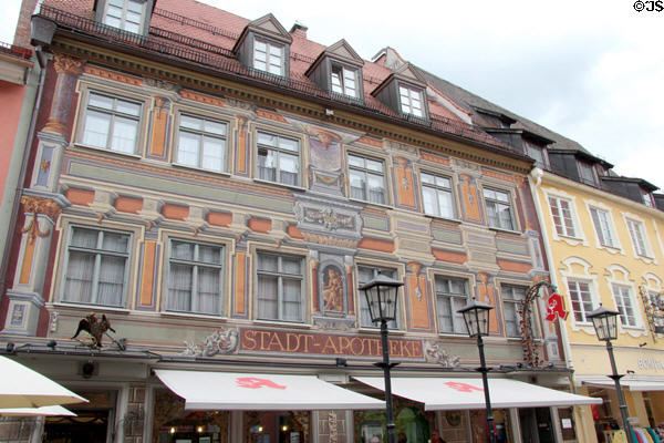 Facade of Stadt-Apotheke (pharmacy) on Reichenstrasse 12. Füssen, Germany.