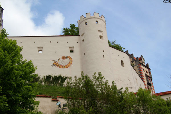 Walls of Hohes Schloss zu Füssen (reconstructed 1489-1504), former Bishops Palace, now branch gallery of Bavarian State Painting Collections & City Gallery. Füssen, Germany.