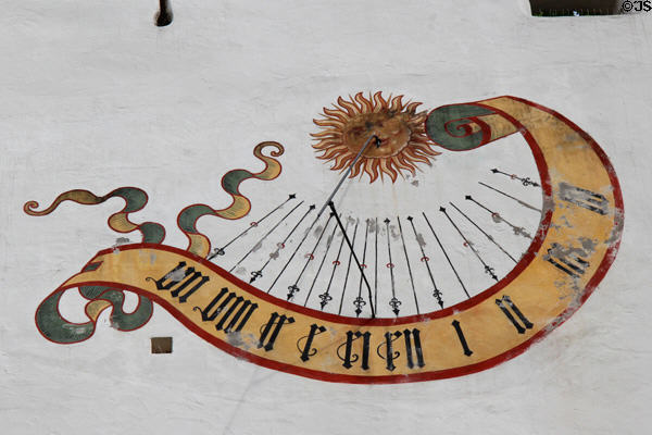 Sundial on walls of Hohes Schloss zu Füssen. Füssen, Germany.