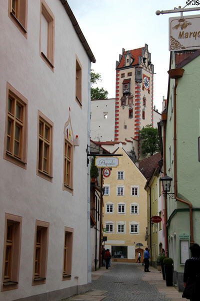 Hohes Schloss zu Füssen tower as seen from Old Town. Füssen, Germany.