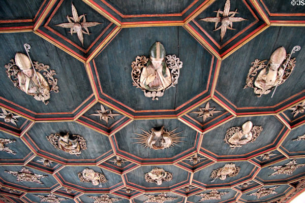 Details of carved wooden ceiling (late 15thC) in State Gallery at Hohes Schloss zu Füssen. Füssen, Germany.