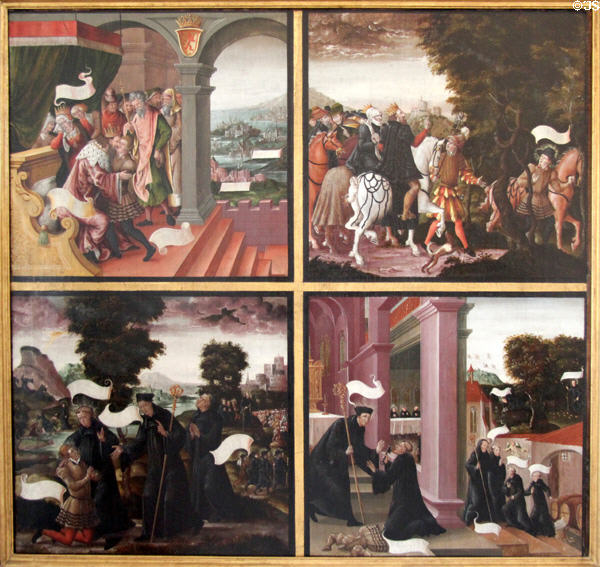 Scenes from the life of St Mang (Magnus) painting (c1570) by Allgäuer Meister in State Gallery at Hohes Schloss zu Füssen. Füssen, Germany.