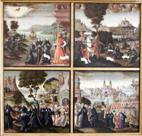 Scenes from the life of St Mang (Magnus) painting (c1570) by Allgäuer Meister in State Gallery at Hohes Schloss zu Füssen. Füssen, Germany.