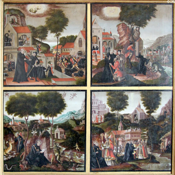 Scenes from the life of St Mang (Magnus) painting (c1570) by Allgäuer Meister in State Gallery at Hohes Schloss zu Füssen. Füssen, Germany.