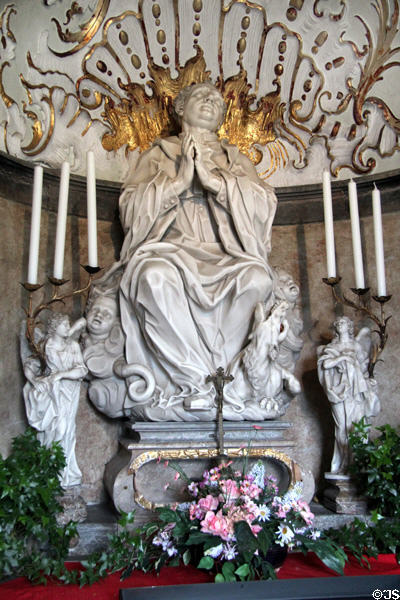 St Magnus of Füssen with dragon shrine at Basilica St Mang. Füssen, Germany.