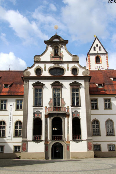 Baroque entrance to Museum of City of Füssen (Museum der Stadt Füssen) at Kloster St Mang. Füssen, Germany.