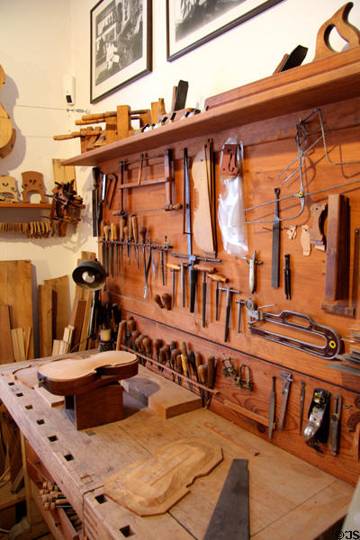 Tools used for lute & violin making in Museum of City of Füssen in Kloster St Mang. Füssen, Germany.