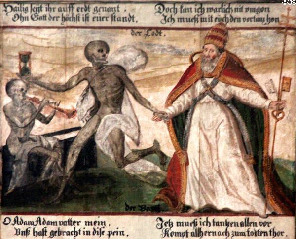 Papal panel from Dance of Death series at Museum of City of Füssen. Füssen, Germany.