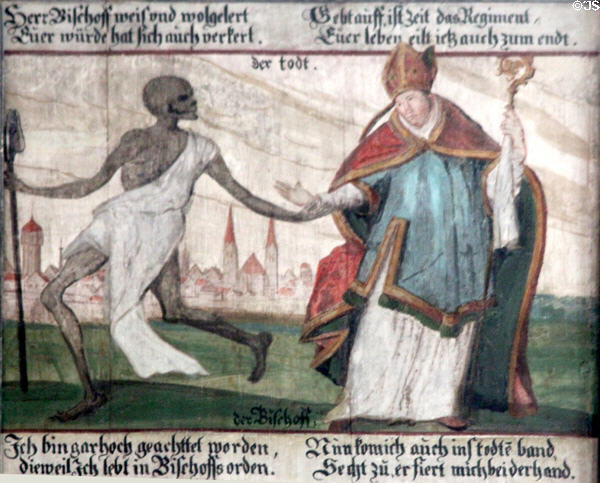Bishop panel from Dance of Death series at Museum of City of Füssen. Füssen, Germany.