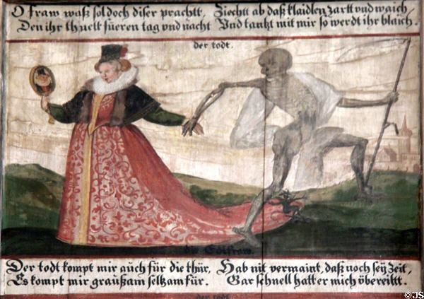 Nobelwoman panel from Dance of Death series at Museum of City of Füssen. Füssen, Germany.