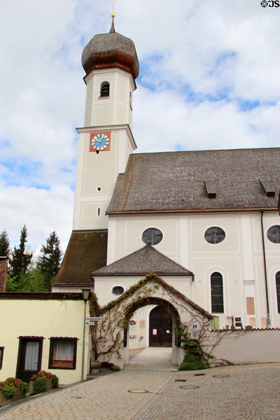 St Aegidius parish church (1688-1893) with onion dome tower. Gmund am Tegernsee, Germany. Architect: Lorenzo Sciasca aus Graubünden.