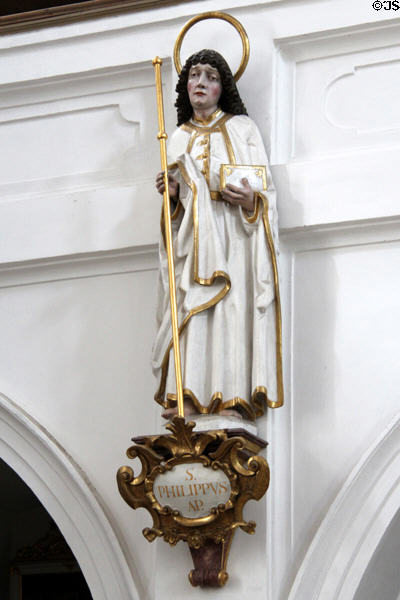 Statue of St Philip, Apostle, at St Aegidius parish church. Gmund am Tegernsee, Germany.